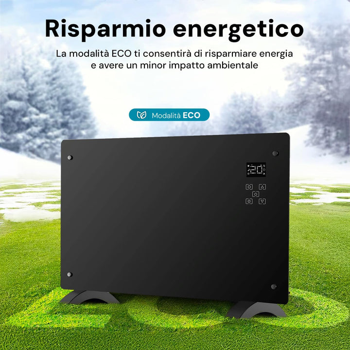 Avilia Elektrischer Konvektor aus Glas 1500 W mit LED-Display, Touch-Bedienung, Timer und fortschrit