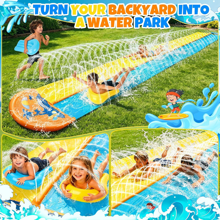 JONRRYIN 950cm Wasserrutsche, Extra Lange Doppel Garten Wasserrutsche mit 2 Aufblasbare Boards 1.55m
