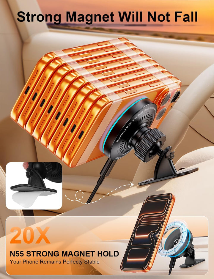 360°Mag-Safe Autohalterung, Handyhalterung Auto mit 15W Kfz-Ladefunktion