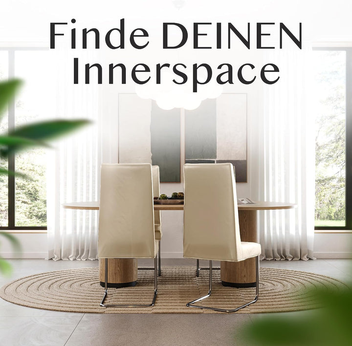INNERSPACE Stuhlhussen 6er Set in Beige | Blickdichte, Wasserabweisende, Elastische Stuhlbezüge für