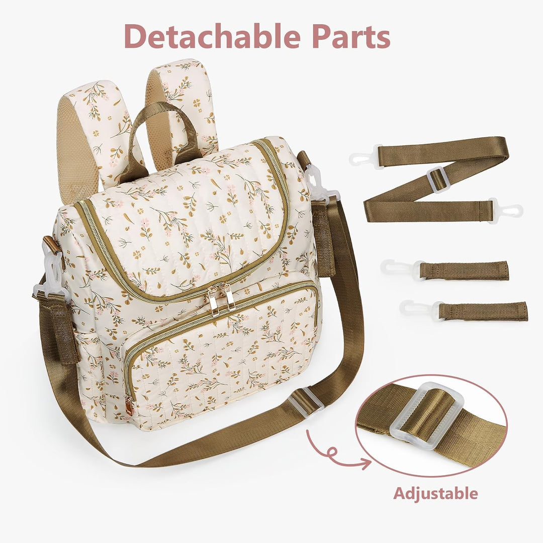 Wickeltasche mit Blumenmuster, Baumwolle, gesteppt, für Mütter, Baby-Reiserucksack mit Kinderwagengu