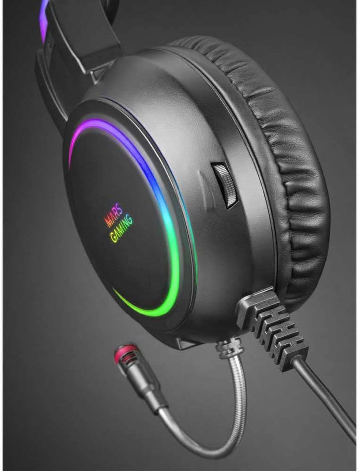 Mars Gaming MHRGB, Chroma RGB Flow Headset, Professionelles Mikrofon, Räumlicher Klang, Schwarz, MHR