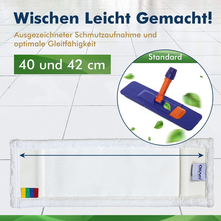 Okaei 10 Stück Wischmopp Bezug (40 cm) - Premium Bodenwischer-Wischbezug aus 100% Microfaser - Wisch