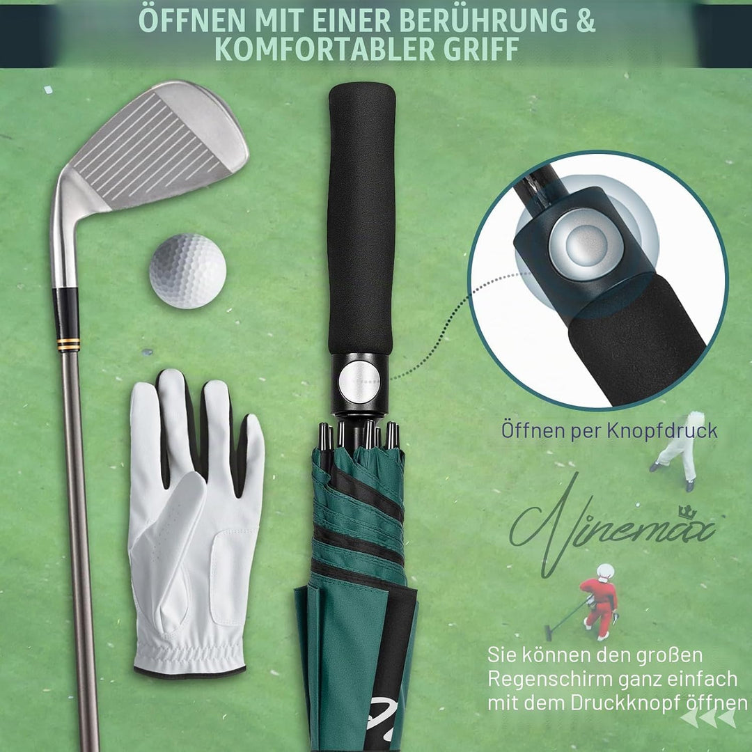 NINEMAX Golf Regenschirm Gross Sturmfest XL/XXL, Grosser Regenschirm Sturmfest Stabil, Golfschirm Gr
