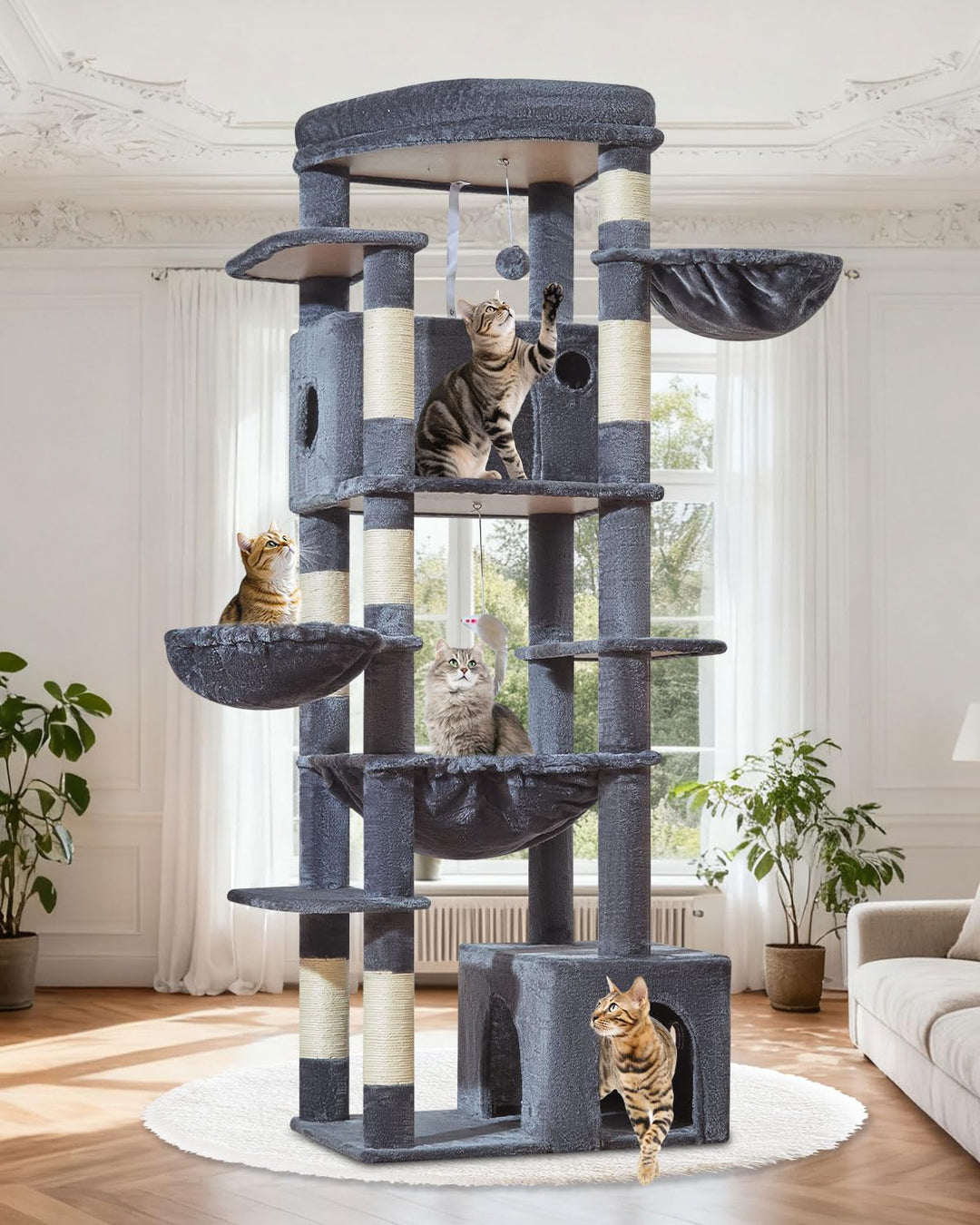 Taoqimiao 182 cm Kratzbaum XXL, Stabil, Gross, Katzenbaum für Katzen, F20G Dunkelgrau, Dunkelgrau