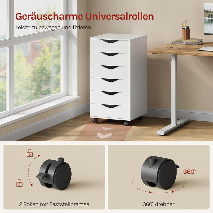 WOLTU Rollcontainer mit 7 Schubladen, mobiler Aktenschrank mit Rollen Weiss 7 Schubladen (90H cm), W