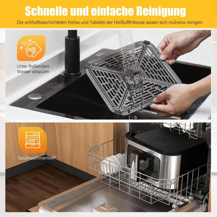 Klappbarer Farbbildschirm 5,5 L &amp;5,5 L (11 L) 2800 W (200 °C) 12 voreingestellte Modi-Stacked Dual B
