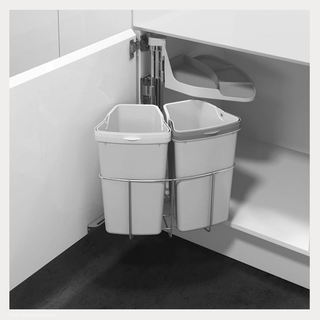 Abfallcenter Nr. 2 Schwenkeimer 2x 9 L grau | Einbau Mülleimer Küche | Mülltrennsystem Schrank | Sch
