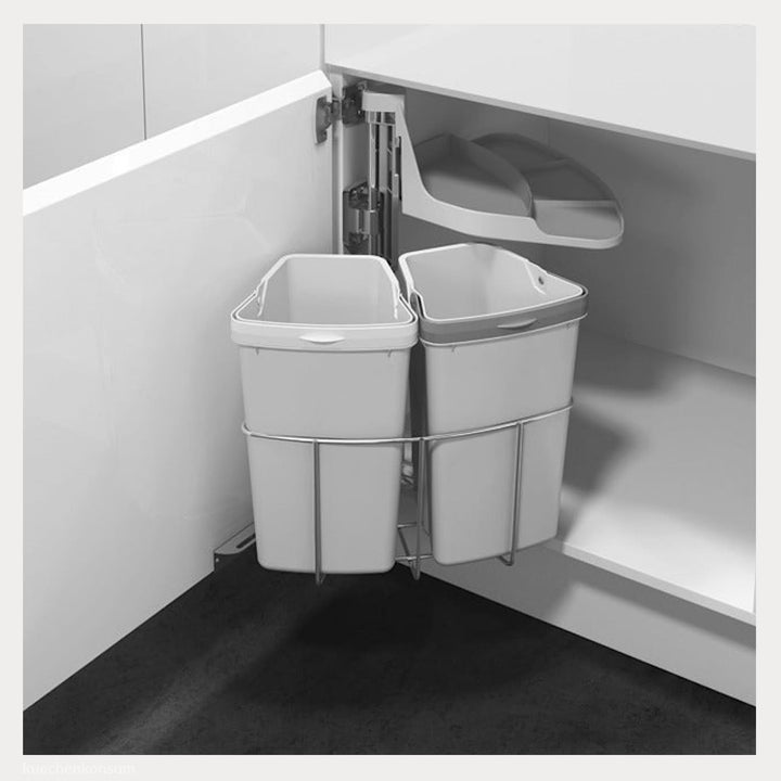 Abfallcenter Nr. 2 Schwenkeimer 2x 9 L grau | Einbau Mülleimer Küche | Mülltrennsystem Schrank | Sch