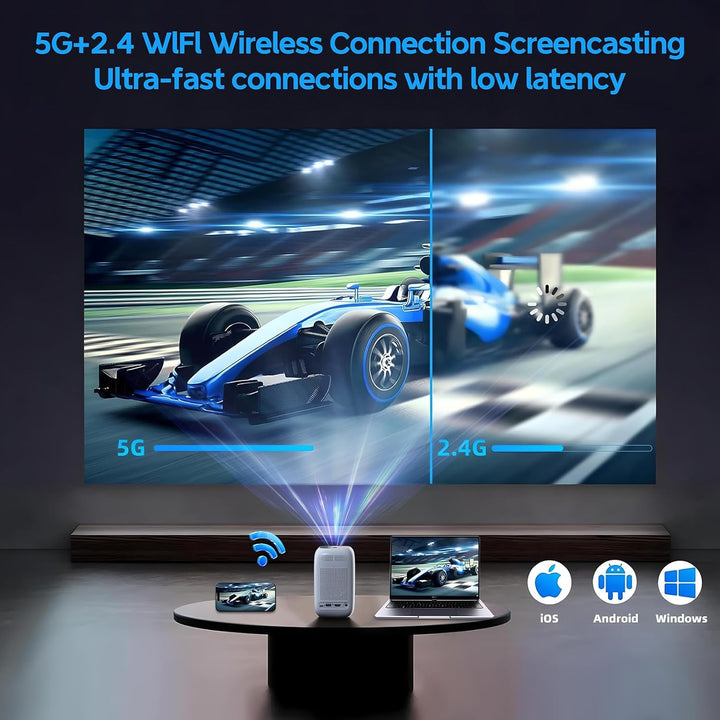 V1 Mini Beamer Handy Klein Tragbarer Projektor Heimkino 5G+2.4G WiFi Bluetooth 1080P 4K für iOS/Ando