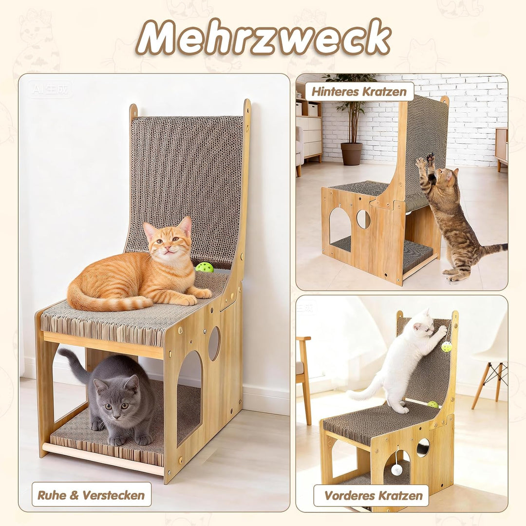 Kratzbrett Katzen, 65cm Doppelschicht L förmige Kratzpappe für Katzen mit 5 Ballspielzeuge, Multifun