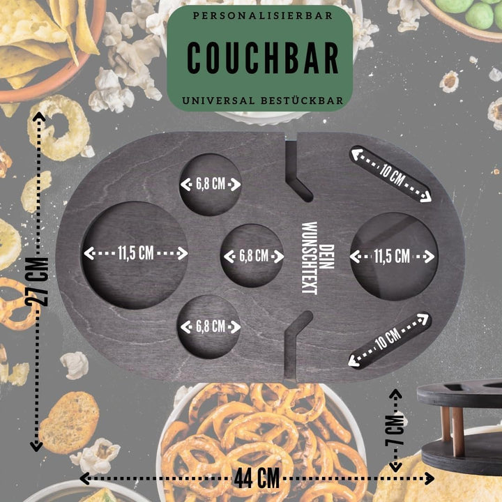 Couchbar Weinbar in schwarz mit 4 Glasschalen | PERSONALISIERBAR | Snackbox für Wein mit Getränkehal