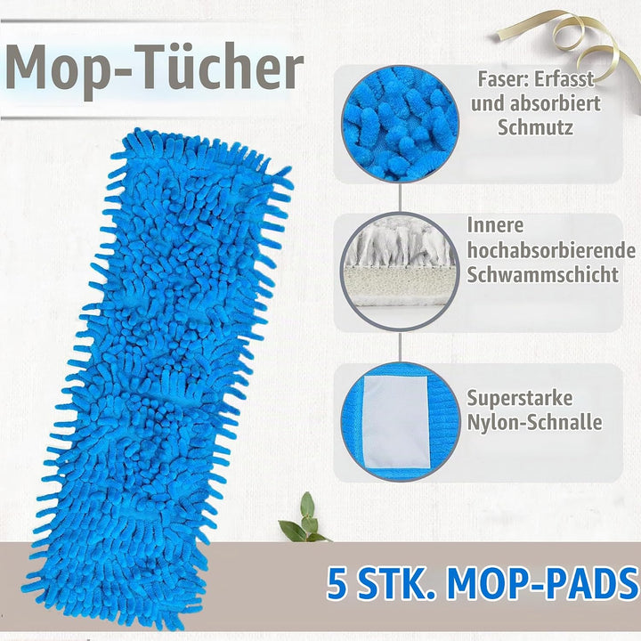 Mop Pads,5 Stück Mop Microfaser Reinigung Pads,Waschbarer Saugfähiges Wischmopp Bezug,Ersatz Mop Pad