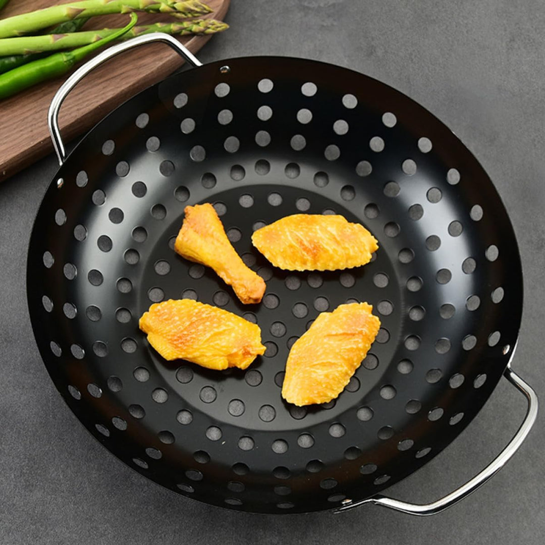 Toyvian Metall Grillpfanne Mit Löchern Doppelgriff Bbq Grillschale Für Camping Grillabende Antihaft