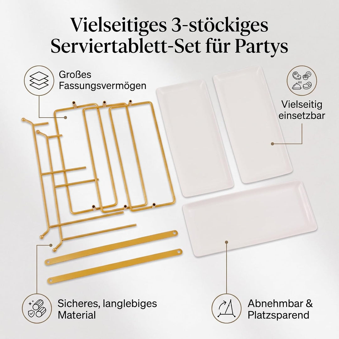 Serviertablett mit 3 Ebenen, Grosses Abnehmbares, Platzsparendes Serviertablett, Mehrzweckständer, m