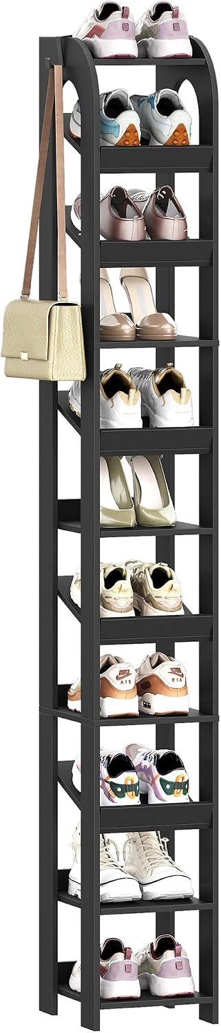 Hzuaneri Vertikales Schuhregal, 11 Ebenen Schmale Schuhregale, Holz-Schuh-Organizer für Schrank, Ein