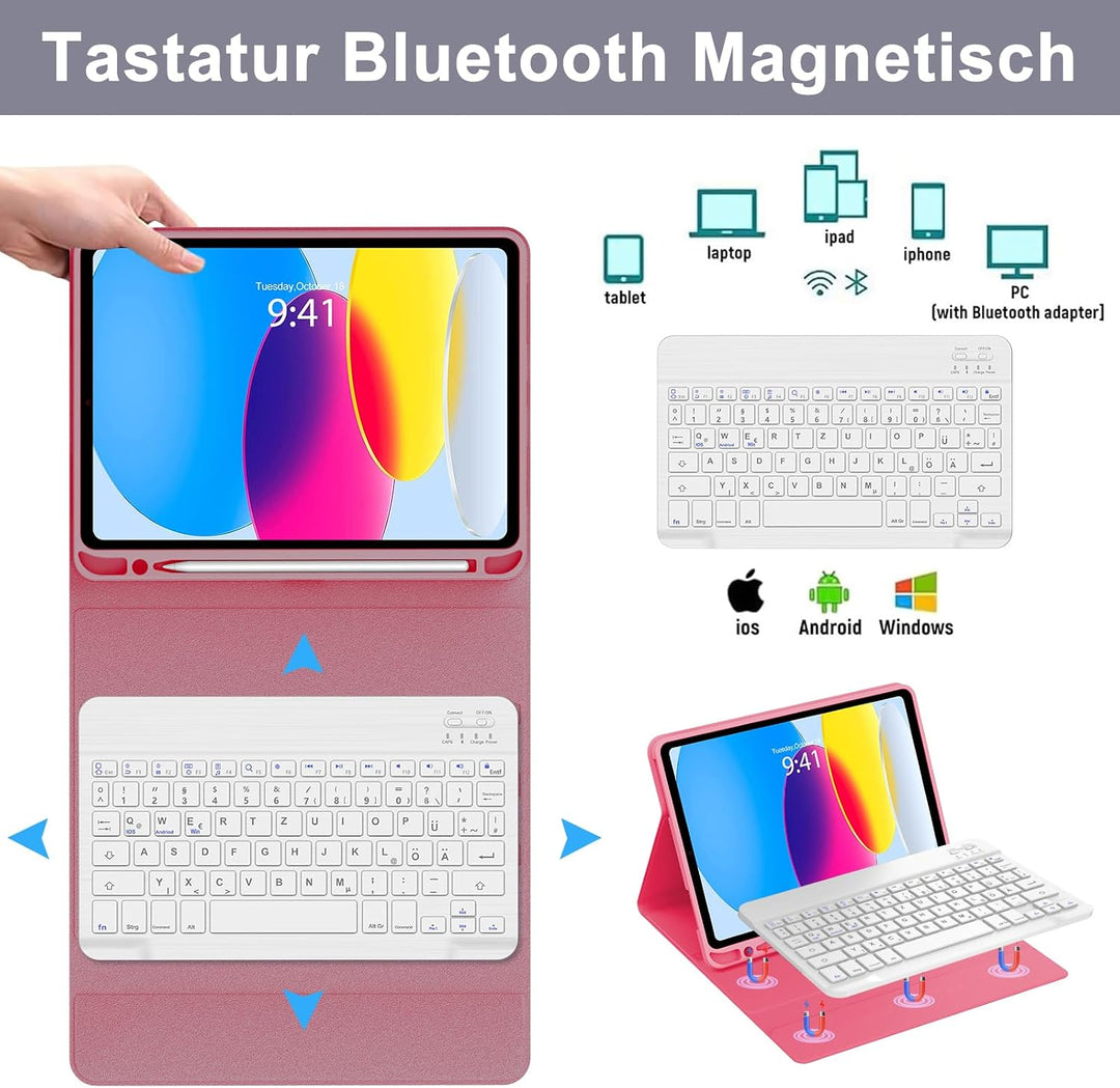 WINCHKING Tastatur Hülle für iPad Pro 12.9 6./5./4./3 Gen(2018-2022) Rosa, Rosa