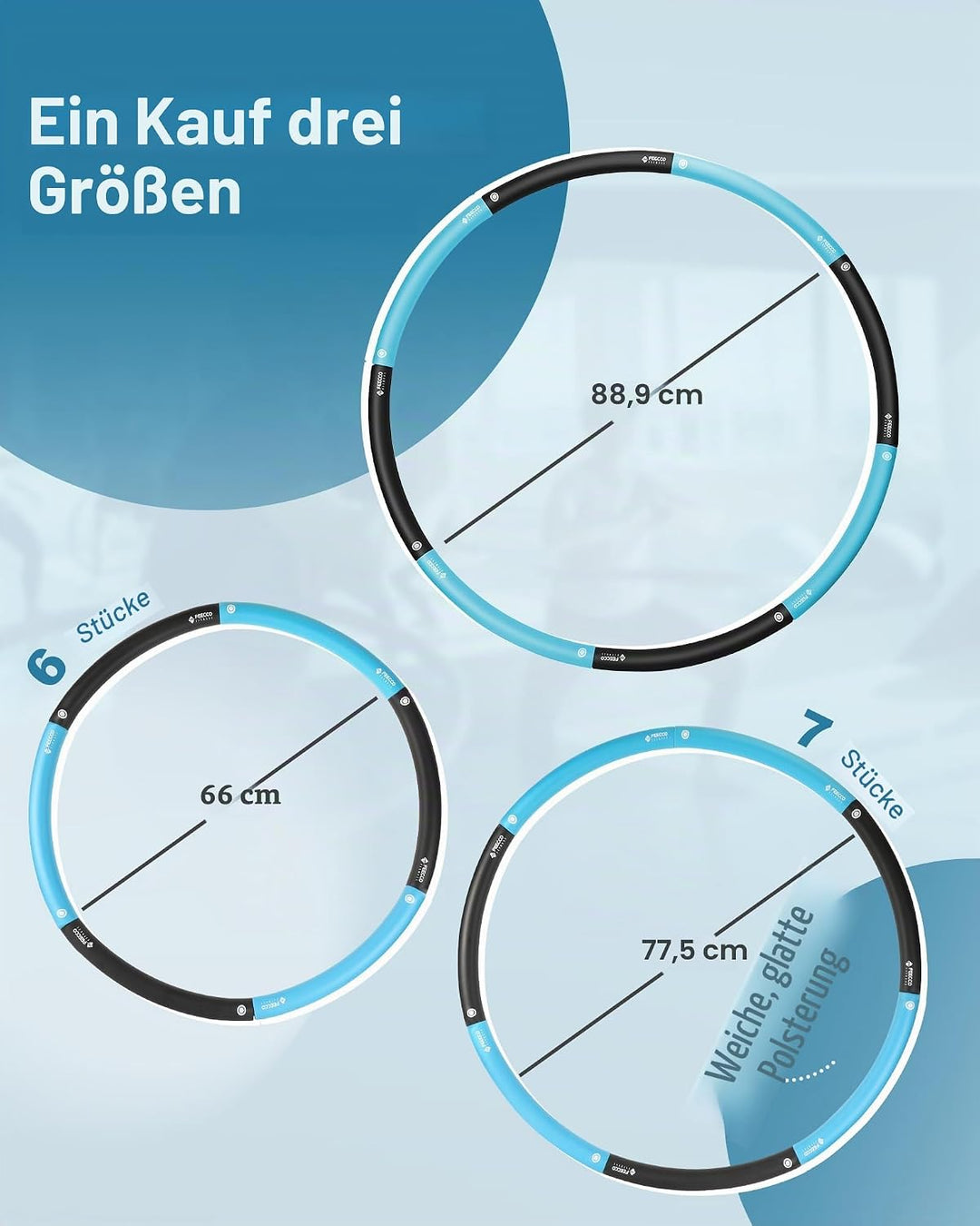 FEECCO Hula Hoop Reifen Erwachsene - hullahub Reifen zum Abnehmen Blau 2,3 kg, Blau 2,3 kg