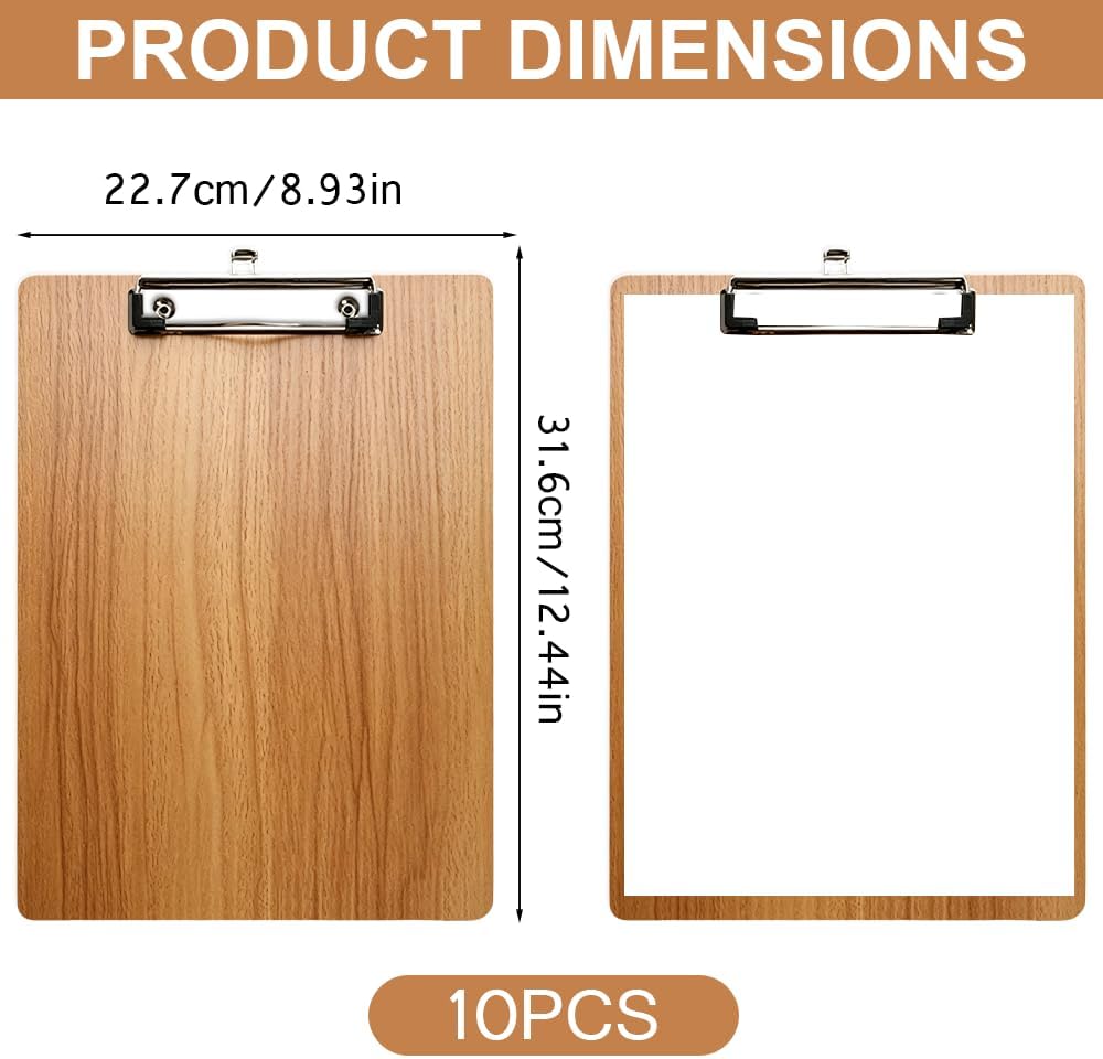 Klemmbrett A4 Holz, 10 Stück Klemmbretter A4 mit Klammer und Haken, Bürohelfer Klemmmappe aus Holz f