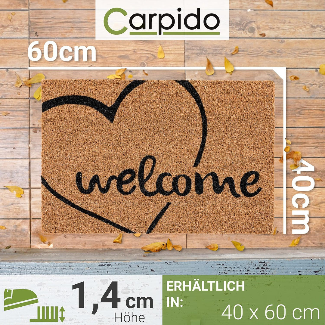 Eingangsmatte Kokos Türmatte Innen - Welcome Herz 2er Set 40 x 60 cm 40 x 60 cm - 2er Set Welcome He
