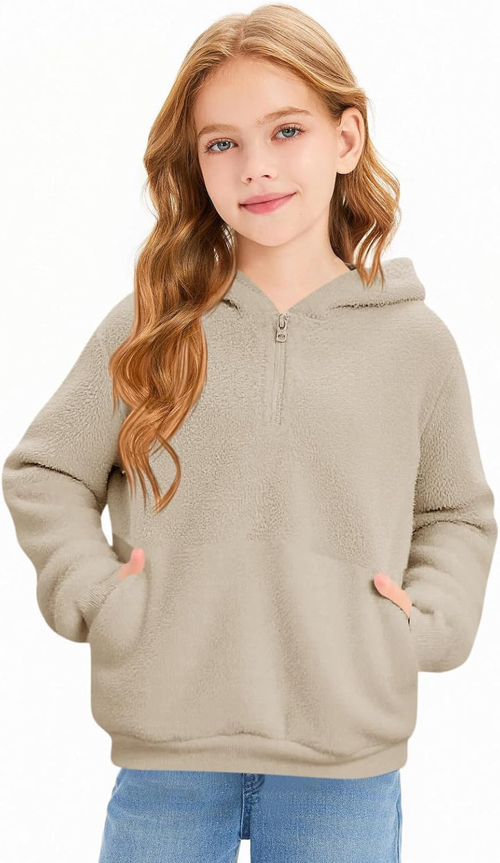 Imily Bela Kinder Mädchen Kapuzenpullover Fleece Hoodies Sherpa Pullover Teddy Sweatshirt Langarm Pu