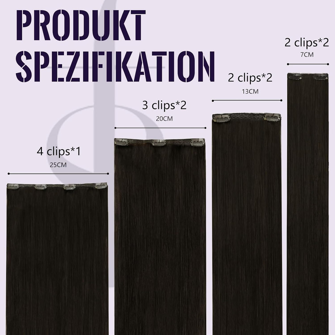 Fshine Echthaar Extensions Clip 45cm Dunkelstes Braun 120 Gramm Doppelt Tressen Haarverlängerung Rem