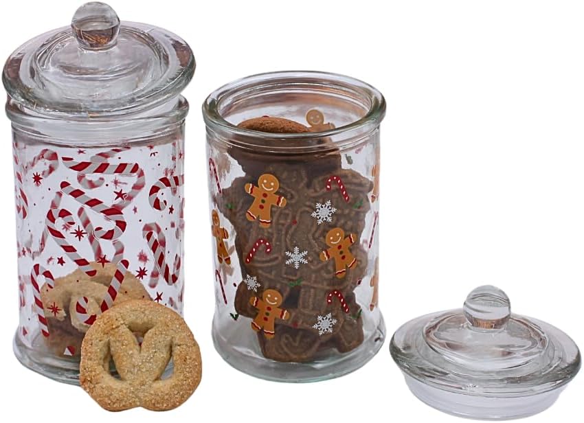 Dekohelden24 Aromadose, Frischhaltedose, Glasbehälter mit Weihnachtsmotiv, Keksdose mit Lebkuchen &amp;