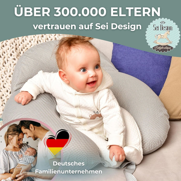 sei Design Stillkissen klein Baby- Stillhörnchen mit abnehmbaren Stillkissenbezug aus 100% Baumwolle