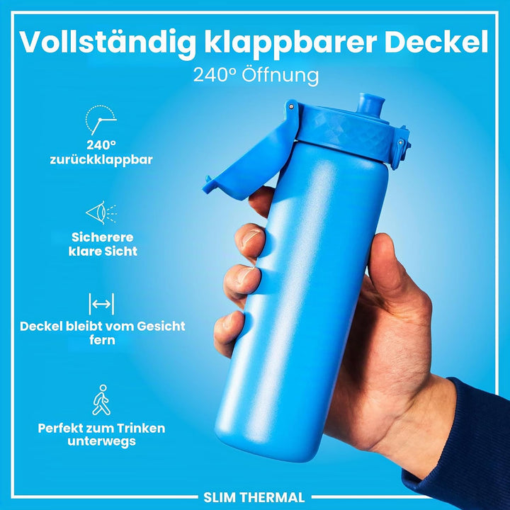 ION8 Vakuumisolierte Edelstahl-Trinkflasche, 500 ml, Auslaufsicher, Einhandöffnung, Sichere Verriege