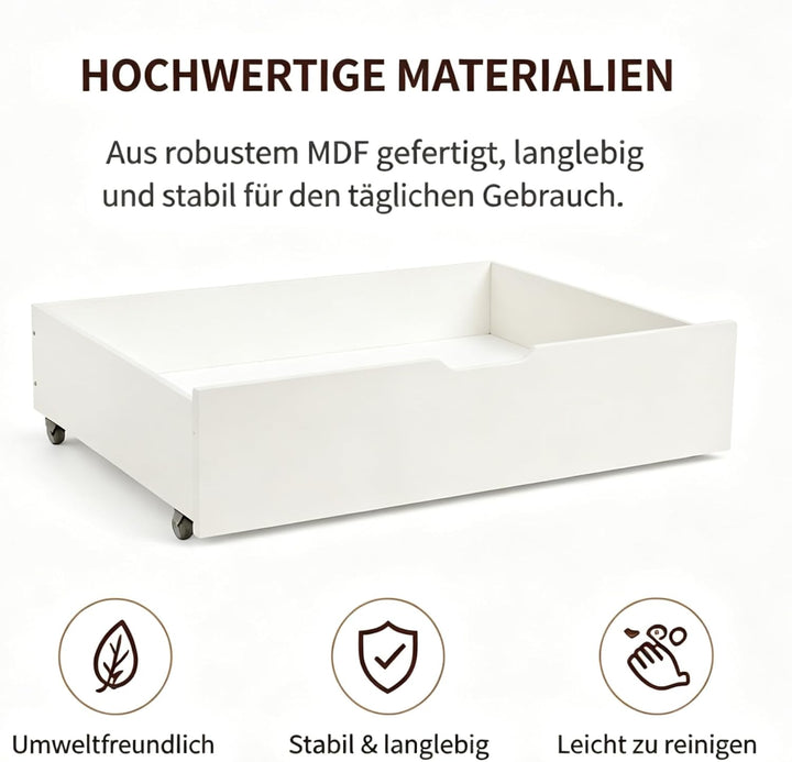 2er-Set Bettkästen mit Rollen und Grossem Stauraum Unterbettkommode aus MDF für Bett Weiss Aufbewahr