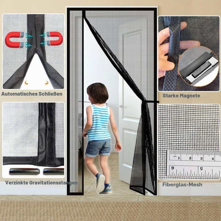 Risareyi Seitliche Öffnung Magnet Fliegengitter Balkontür 60x210cm, Schwarz