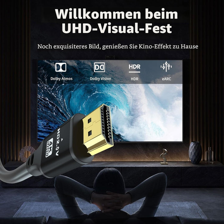 HDMI Kabel 30m (HDMI 2.0, 18 Gbit/s) 4K@60Hz Ultra High Speed Anschluss, kompatibel mit Blu-Ray,TV,
