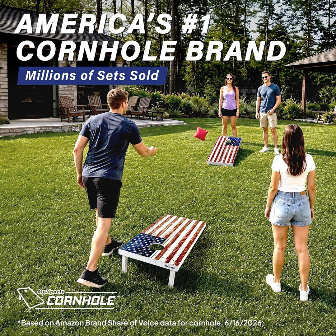 GoSports Klassisches Cornhole Set - Enthält 8 Sitzsäcke, Reiseetui und Spielregeln (Stilwahl) Amerik