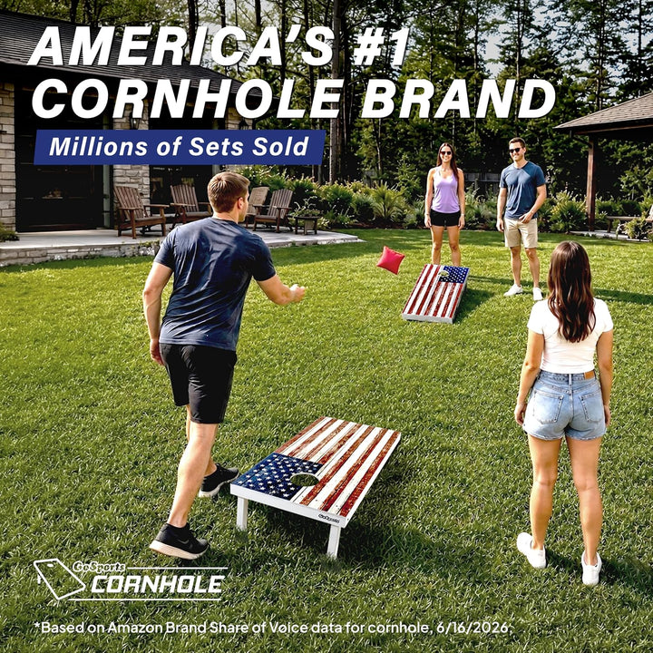 GoSports Klassisches Cornhole Set - Enthält 8 Sitzsäcke, Reiseetui und Spielregeln (Stilwahl) Amerik
