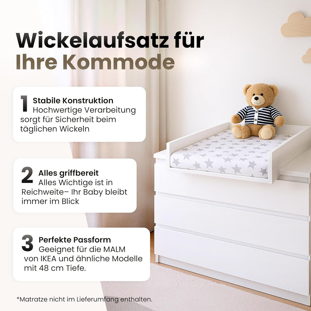 Wickelaufsatz für Malm von IKEA, Wickeltischaufsatz für 48 cm Kommoden, Abnehmbar Wickelkommode aufs
