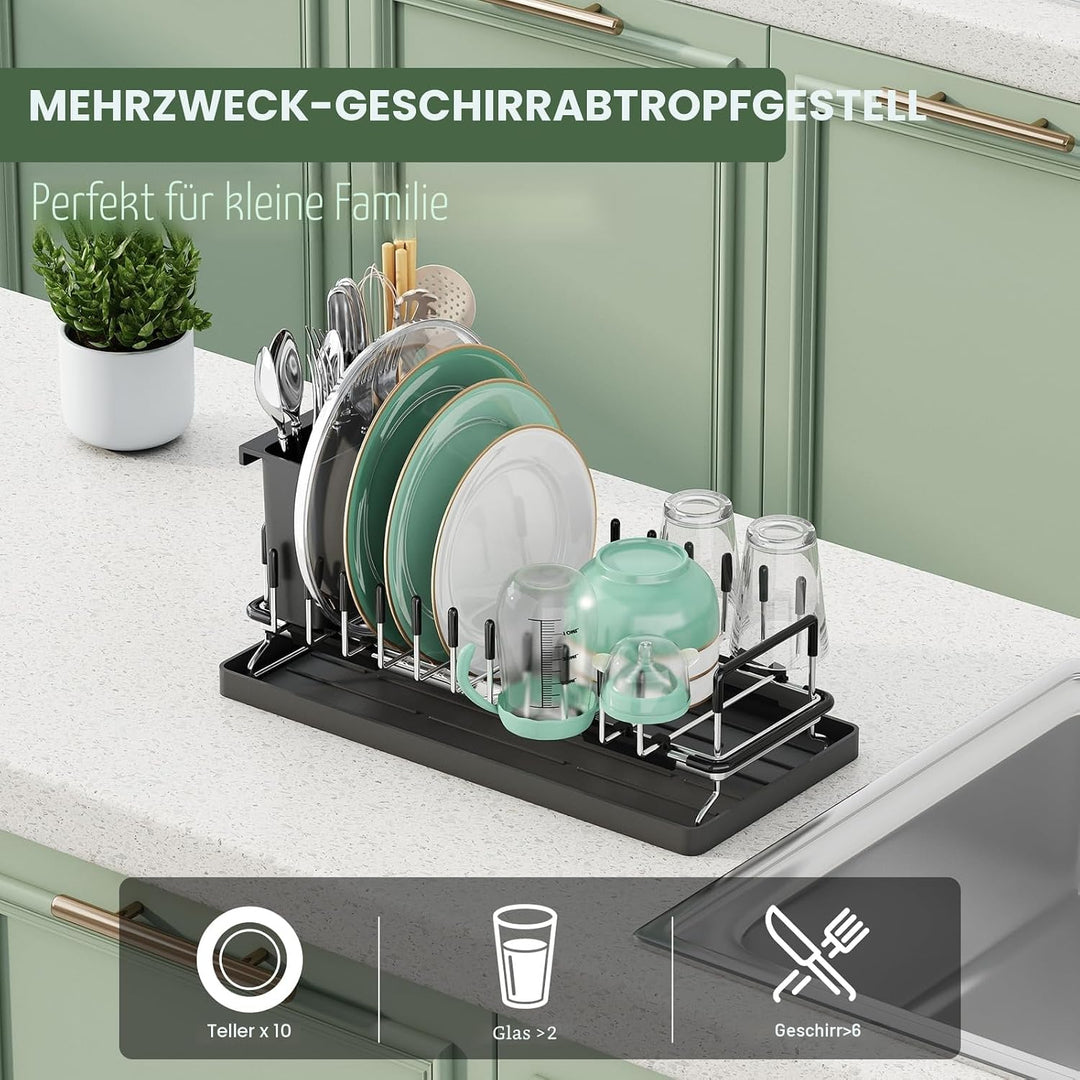 Aufworld Erweiterbarer Geschirrtrockner aus 304 Edelstahl (rostfrei) – Mit Silikon-Abtropfschale &amp; B