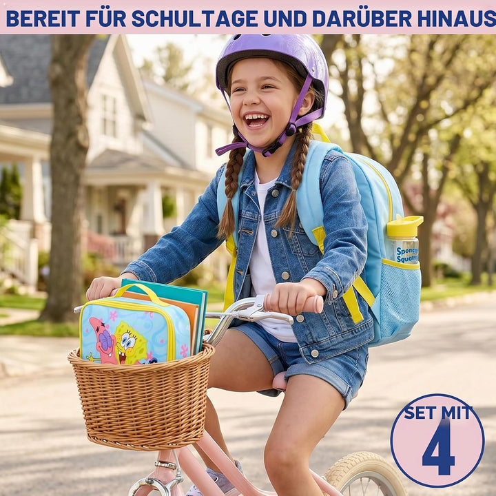 Get Trend Spongebob Schwammkopf Rucksack Kinder 4er Set Grosser Kinderrucksack 46cm mit Federmäppche