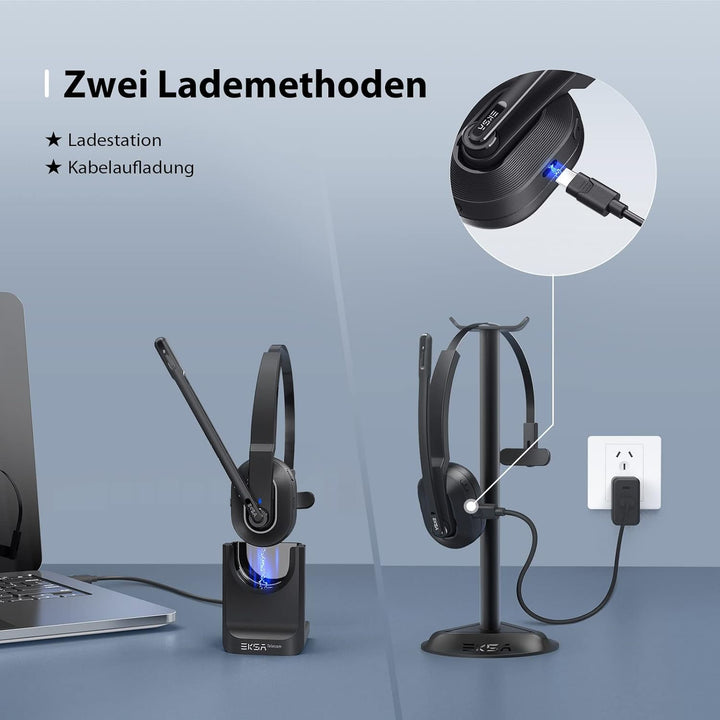 EKSA H5 Bluetooth PC Headset mit Mikrofon &amp; USB Dongle [45 Stdn Spielzeit &amp; 10M Reichweite] Mono mit