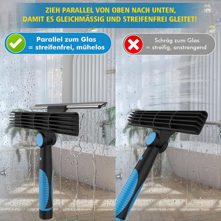 4.5M Fensterputzer Set mit 400ml Fensterreiniger, 2-in-1 Fensterabzieher mit Teleskopstange, Profi F