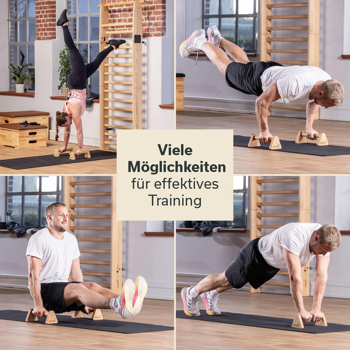 Skandika Vira Liegestützgriffe Holz | Griffe für Handstand &amp; Liegestütze made in Germany, indoor &amp; o