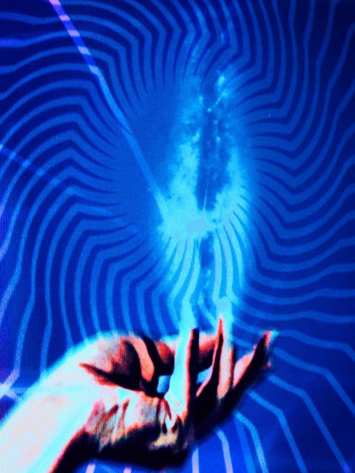 PSYWORK Schwarzlicht Stoffposter Neon | Resonance | 0,55 x 0,68m | UV-aktiv | fluoreszierend | Wandb