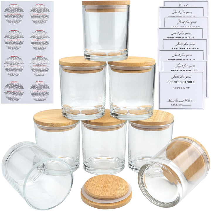 8 Pace Milchglas-Kerzengläser mit Bambusdeckel, leere Gläser (315 ml) für die Herstellung von Kerzen