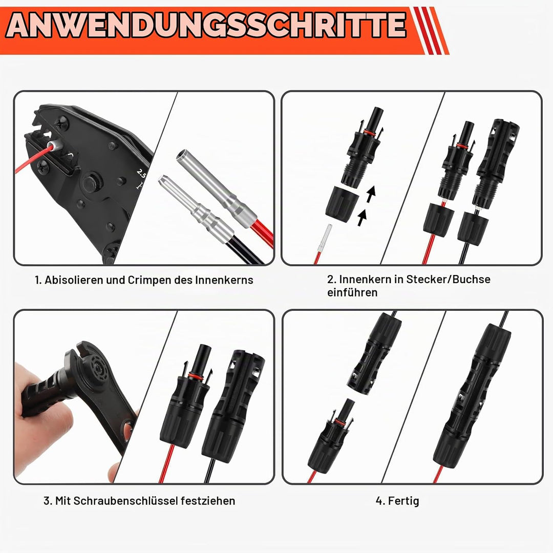 Solar Crimpzange Set, Crimpzange für 2.5-10mm² Solarpanel PV Kabel,6 Paar Kabelstecker(Nur für 10mm²