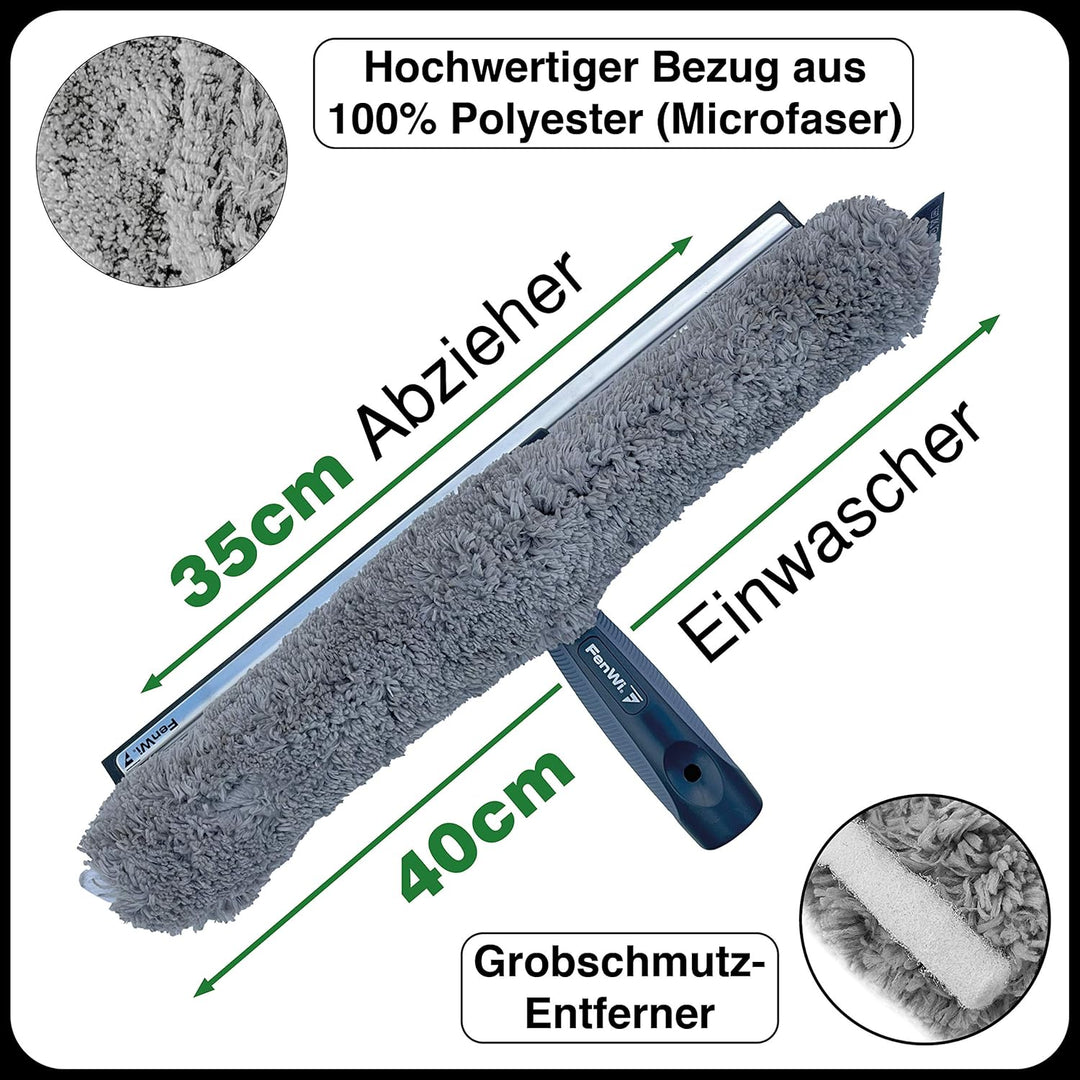 FenWi Profi Kombi Fensterwischer 35/40cm mit Fensterabzieher &amp; Einwascher Microfaser-Wischbezug und