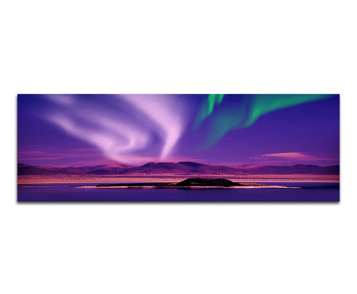 Paul Sinus Art Panoramabild auf Leinwand und Keilrahmen 150x50cm Landschaft See Berge Nordlichter Na