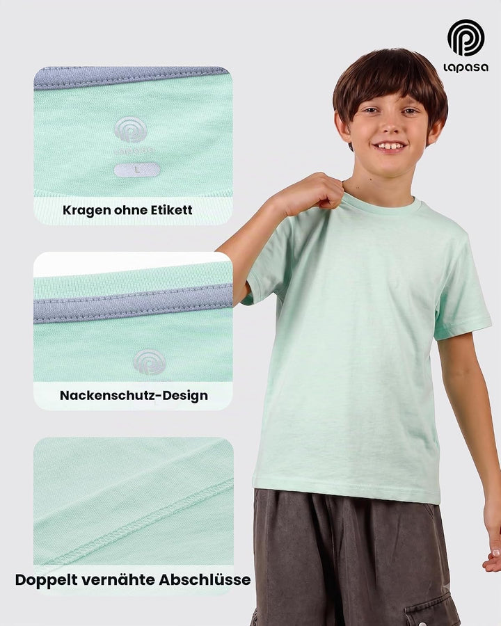 LAPASA Kinder T Shirt 100% Baumwolle 4er Pack Unisex 3-13 Jahre/ 95-165 Jungen Jungs Sport Tshirt K0