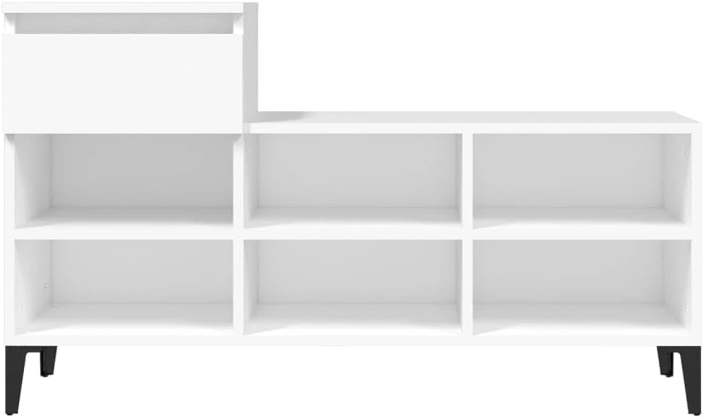Weisses Schuhregal 102x36x60 cm Holzwerkstoff mit Metallbeinen, Stauraum für Flur und Eingangsbereic