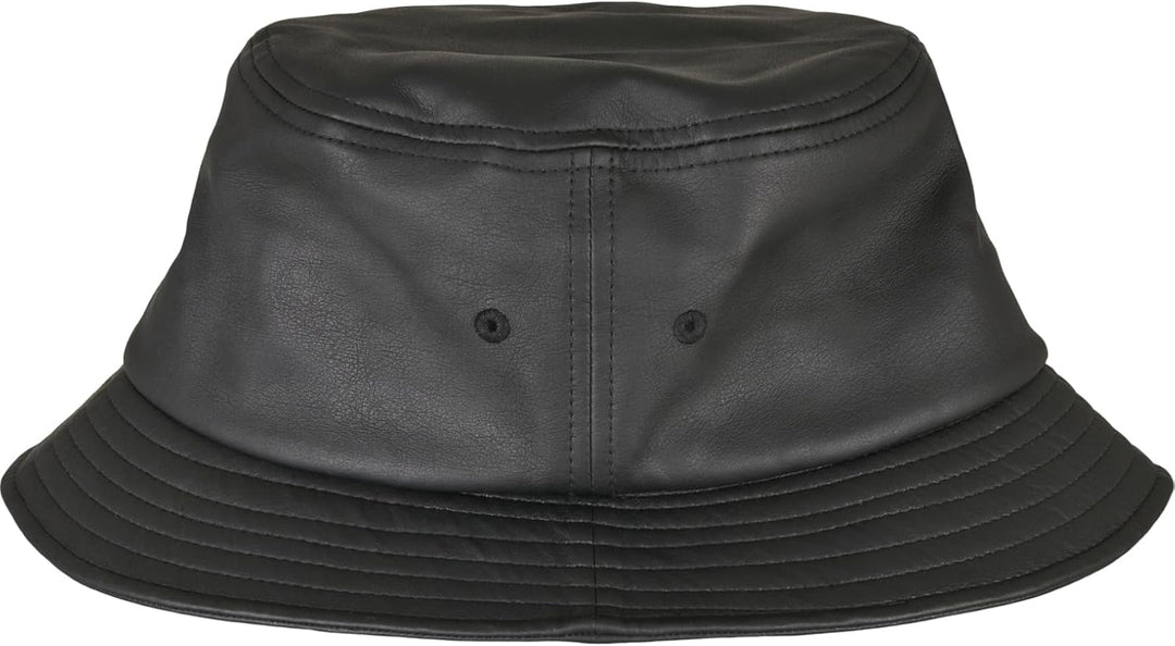 Flexfit Unisex Imitation Leather Bucket Hat Hut, Schwarz, Einheitsgrösse