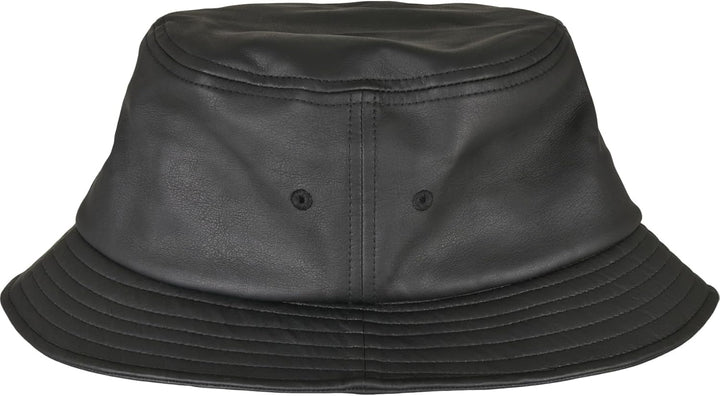 Flexfit Unisex Imitation Leather Bucket Hat Hut, Schwarz, Einheitsgrösse