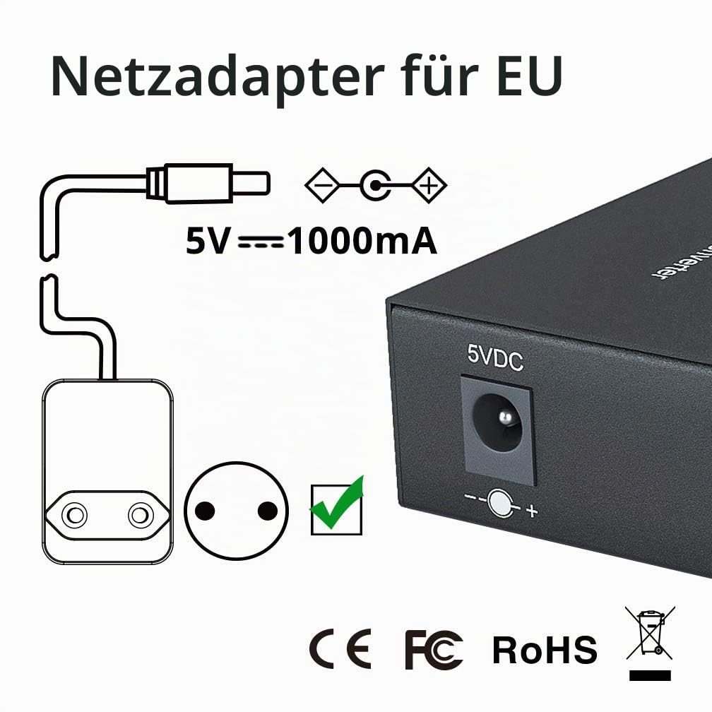 10Gtek® [2 Stück] Gigabit Ethernet Medienkonverter, mit Built-in 1Gb Multi-Mode SC Transceiver, Mult